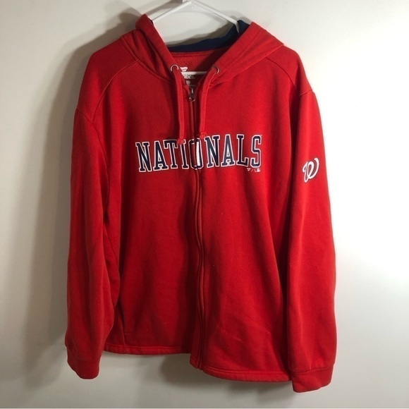 Washington Nationals Full Zip Hooded Sweatshirt 2X Red Blue Baseball Men’s - Picture 1 of 9